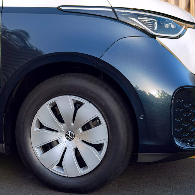 Silver alloy Volkswagen wheels on a van